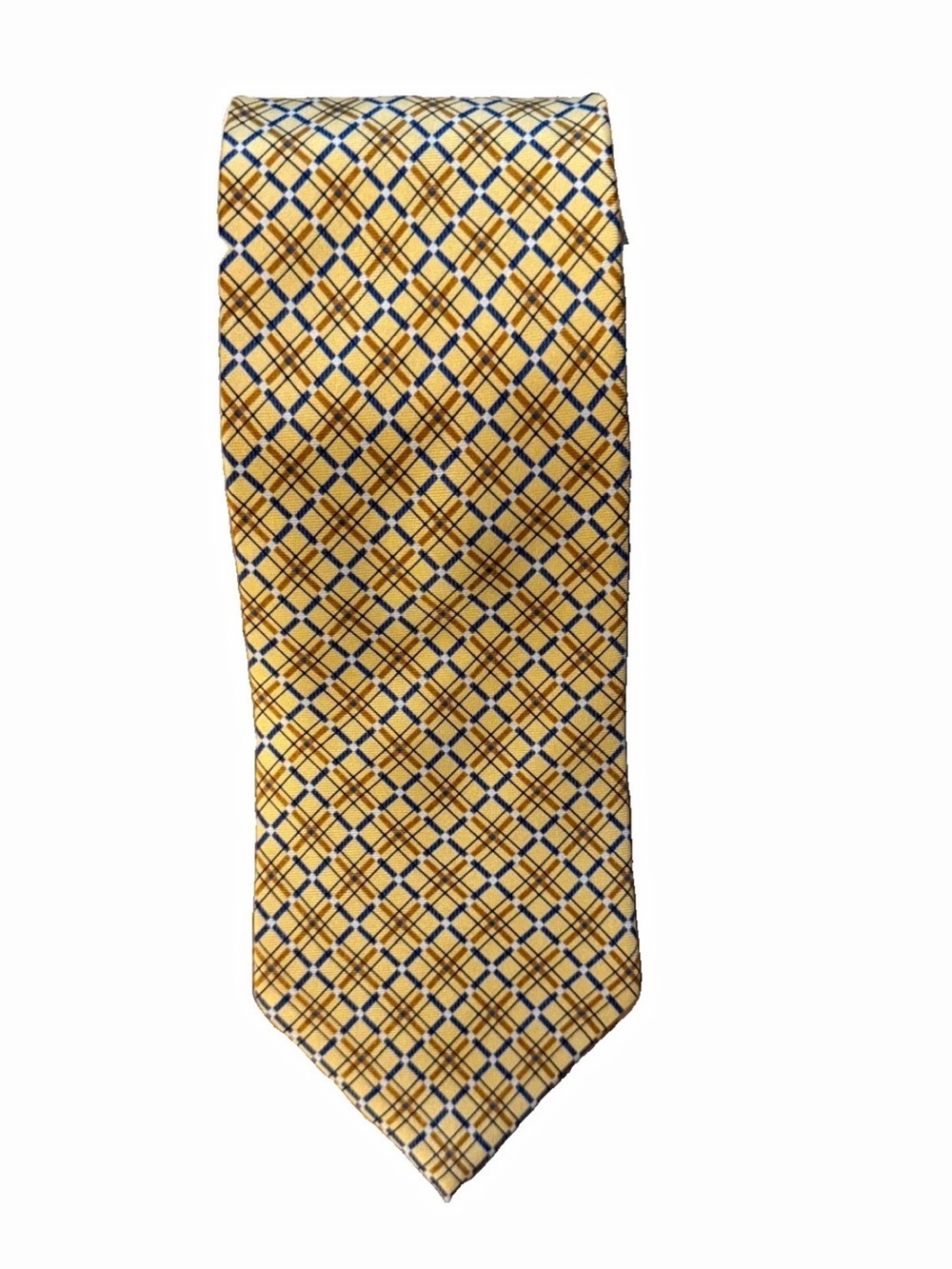 VTG Tommy Hilfiger Men's Silk Tie Yellow Blue Crest Geometric Diamond Pattern